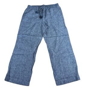 Talbots Women 100% Linen Pants 14P Wide Leg Drawstring Preppy Coastal Vacation